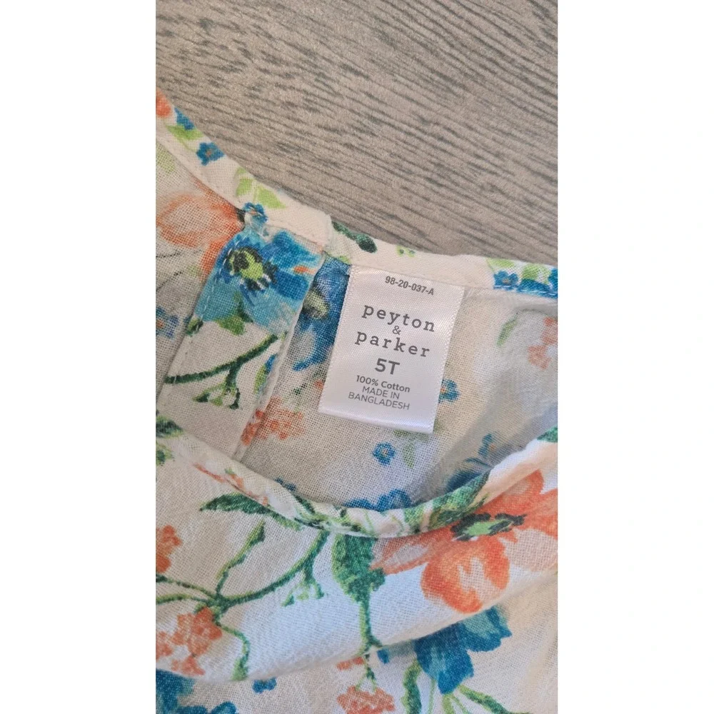 Peyton & Parker Girls 5T Floral Flutter Sleeve Cotton Dress White Blue Orange